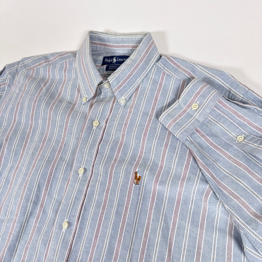 Ralph Lauren Shirt Mens 16 34 Blue Striped Yarmouth Cotton‎ Preppy Button Down